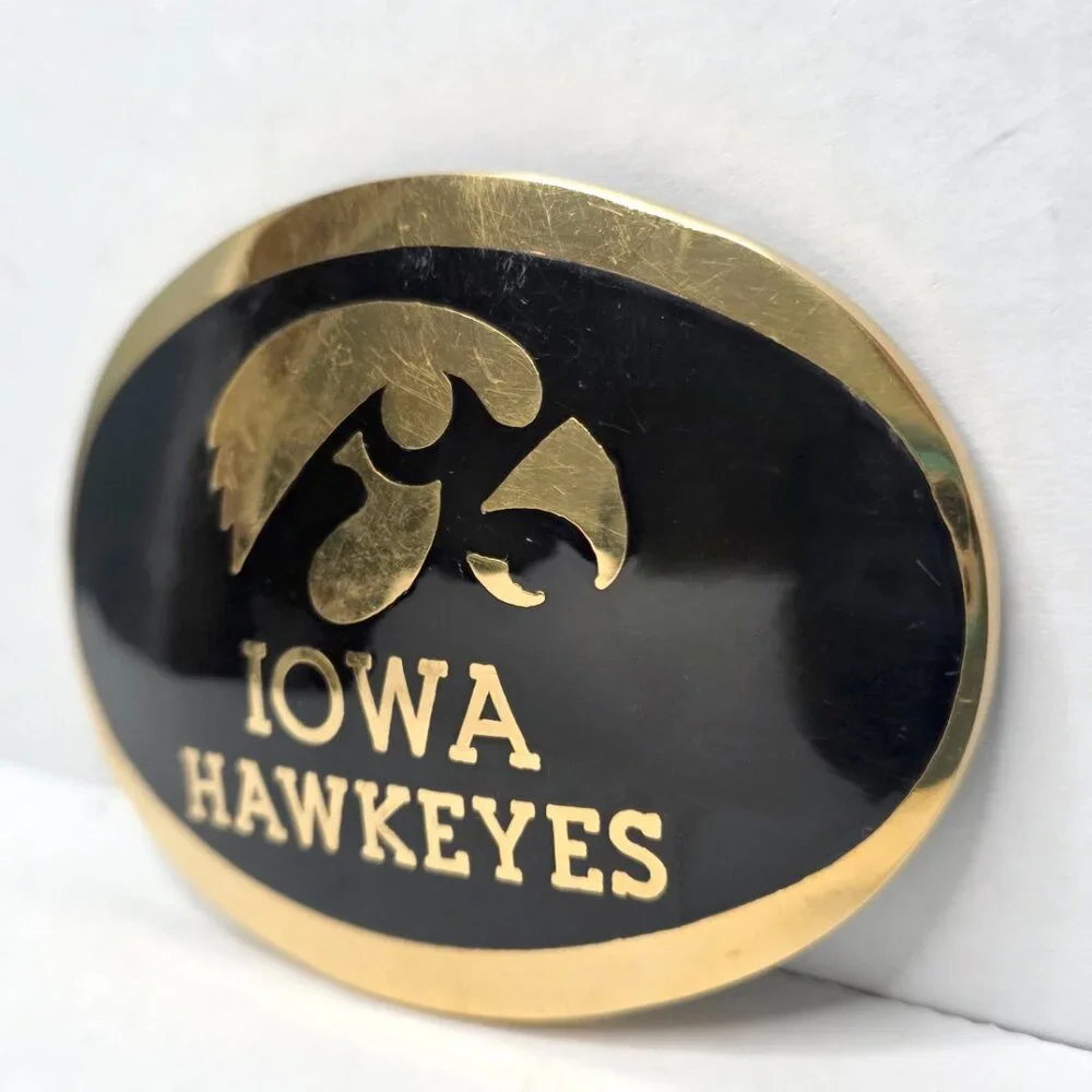 Iowa Hawkeyes Belt Buckle Tigerhawk Logo Gold Black Enamel Collegiate Fan Gear